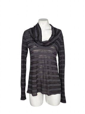 Standard James Perse Long Sleeve Cowl Neck Shirt, Sheer, Striped, Size 1 / US S